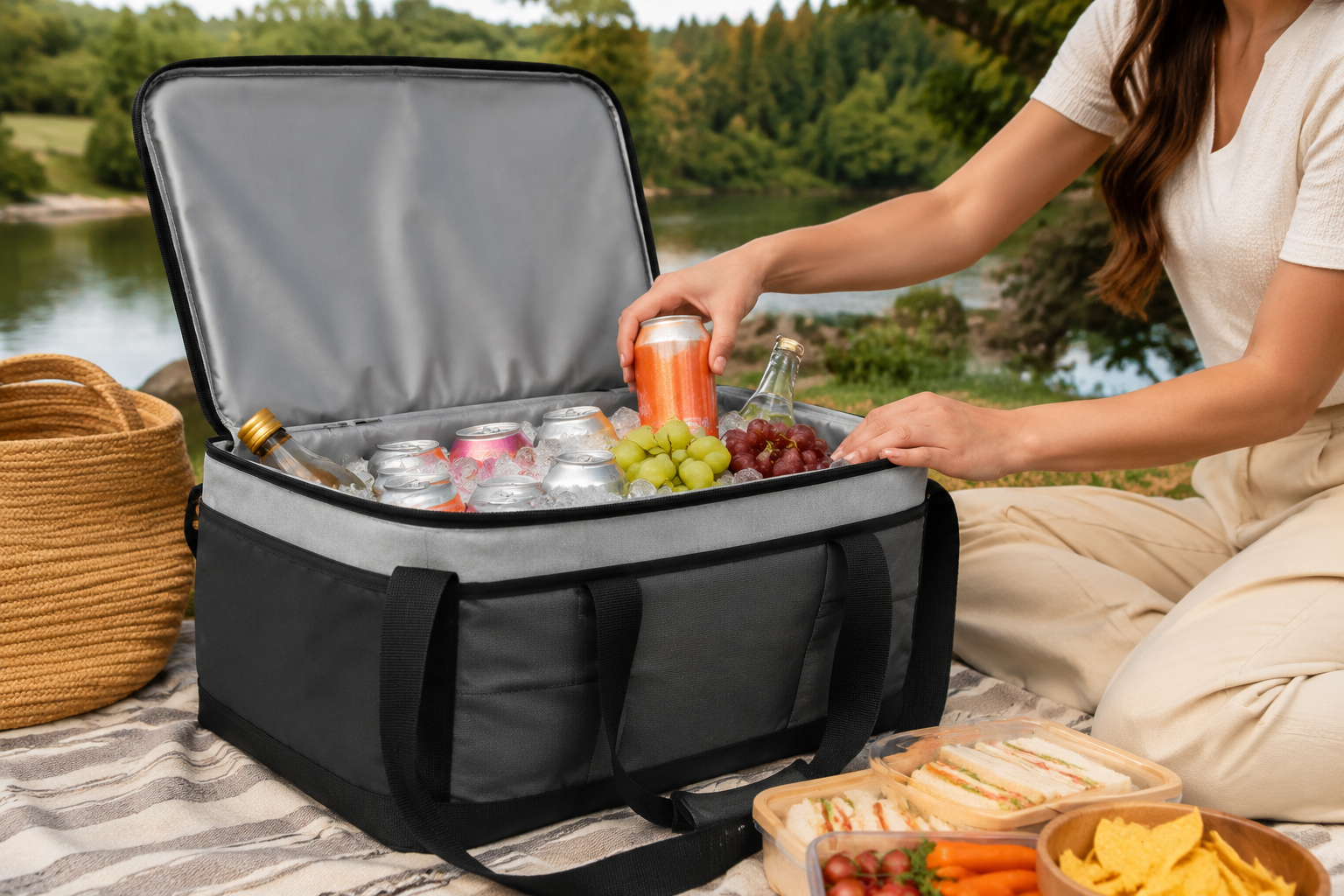 Collapsible Cooler Tote in an outdoor setting